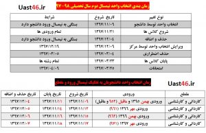 برنامه زمان بندی انتخاب واحد دانشجویان در نیمسال دوم 1398 - 1397